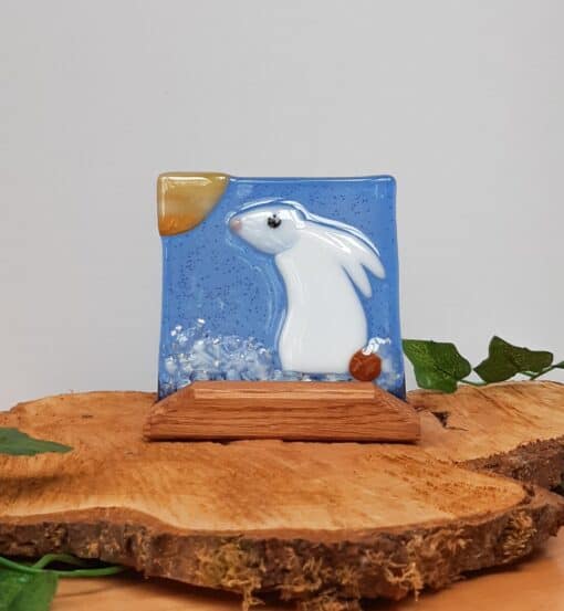Fused glass moon gazing hare tile 1
