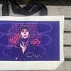 Tote bag with an artistic portrait and text, featuring swirling purple patterns and the name "Ren" at the bottom.