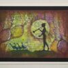 Silhouette of a fairy-like figure playing a flute with ducks nearby, set against a colorful, mystical backdrop.