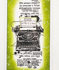 Green card with an image of a typewriter and a message encouraging out-of-the-box thinking. 