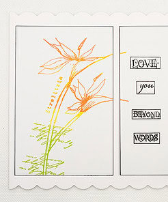 Illustrated card with flowers and the text "Love you beyond words," featuring strelitzia flowers and scalloped edges.