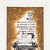 Vintage Father's Day card with a typewriter illustration, motivational text, and scattered numbers on a distressed brown background.